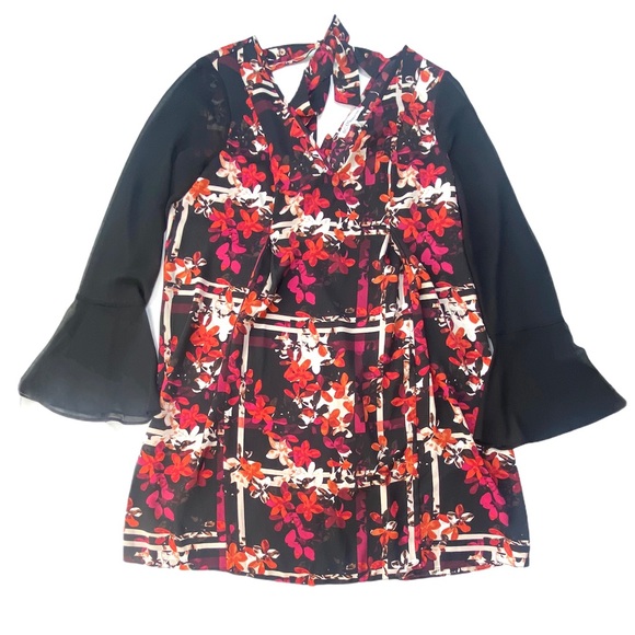 NEW BCBG Bell Sleeve Tie Back Floral Shift Dress S - Picture 3 of 8